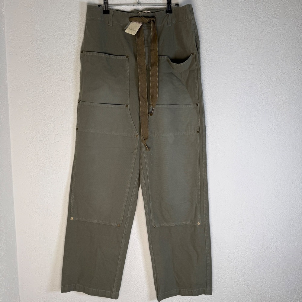 NEW $148 Free People Women's M Laurel Oak Army Pants Green Wide Leg Belted Boho
